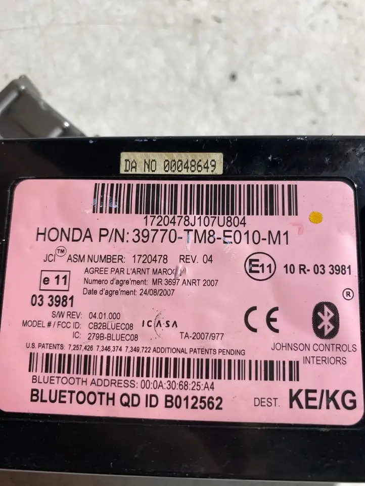 Honda Insight (2009 - 2011) 39770T18E010M1 Bluetooth модуль — фото 3