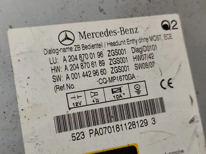 Mercedes-Benz C W204 (2007 - 2014) A2048700196 Магнитола / мультимедийная система — фото 9