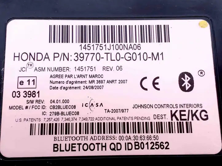 Honda Accord (2008 - 2016) 39770TL0G010M1 Bluetooth модуль — фото 2