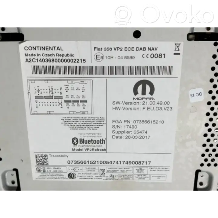 Fiat Tipo (2015 - ) 07356615210 Магнитола / мультимедийная система — фото 9