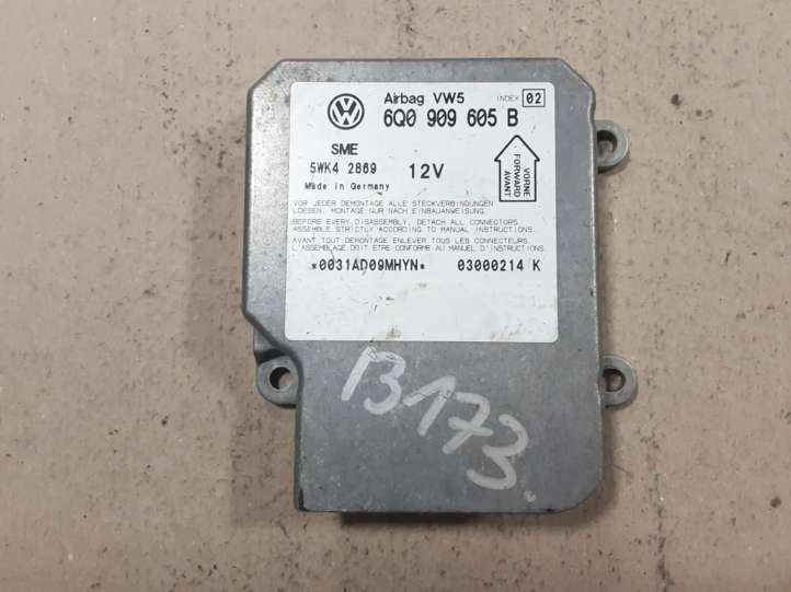 6Q0909605B Volkswagen PASSAT B5 Oro pagalvių valdymo blokas