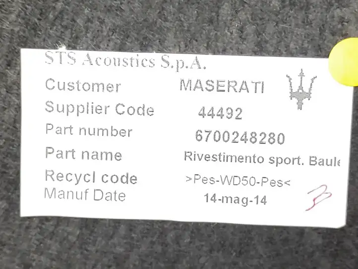 Maserati Ghibli (2013 - 2017) 6700248280 Комплект обшивки крышки багажника — фото 6