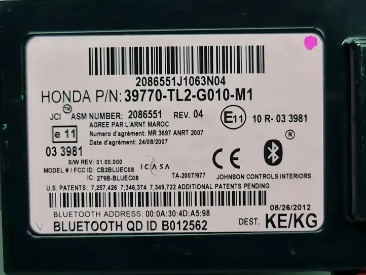 Honda Accord (2008 - 2016) 39770TL2G010M1 Bluetooth модуль — фото 6