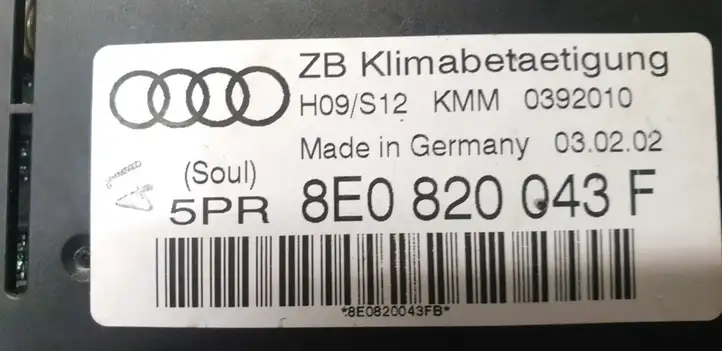 Audi A4 S4 B6 8E 8H (2000 - 2006) 8E0820043F Блок управления кондиционером — фото 2