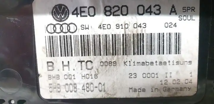 Audi A8 S8 D3 4E (2002 - 2005) 4E0820043A Блок управления кондиционером — фото 3