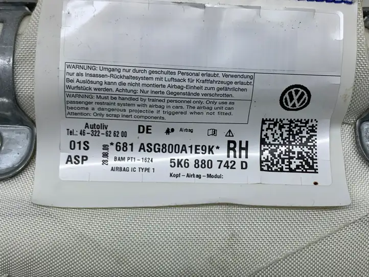 Volkswagen Golf VI (2009 - 2013) 5K6880742D Боковая подушка безопасности шторка — фото 2