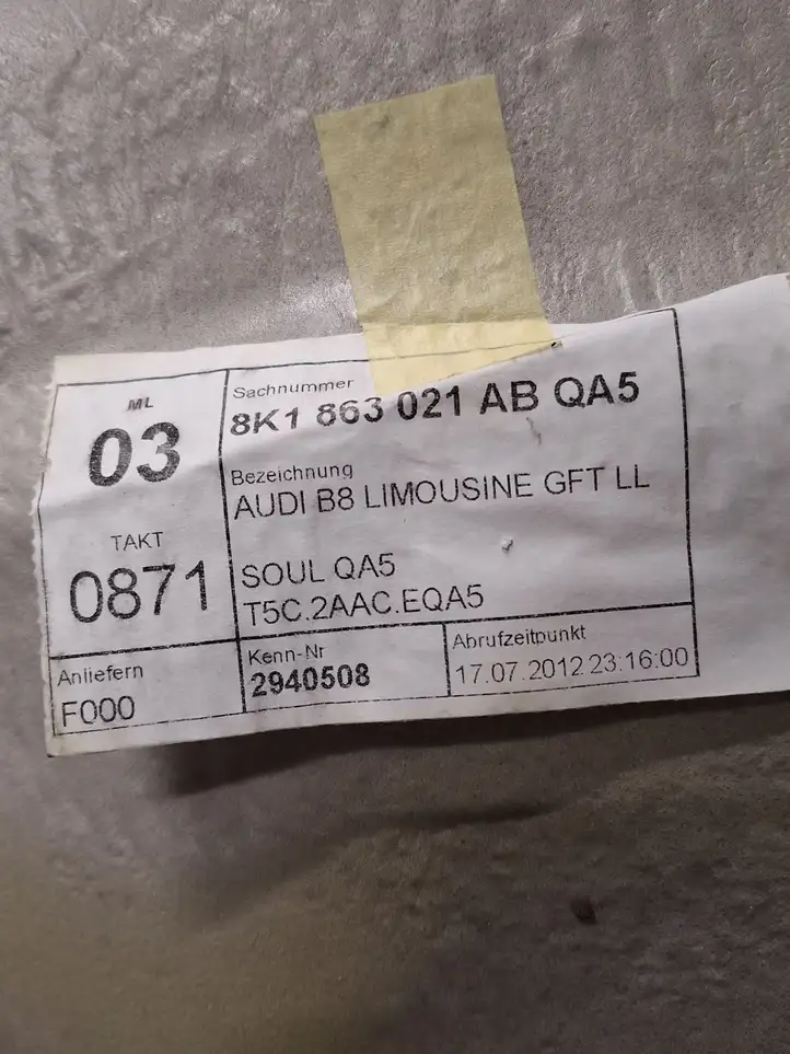 Audi A5 8T 8F (2011 - 2016) 8K1863021AB Ковролин салона — фото 6
