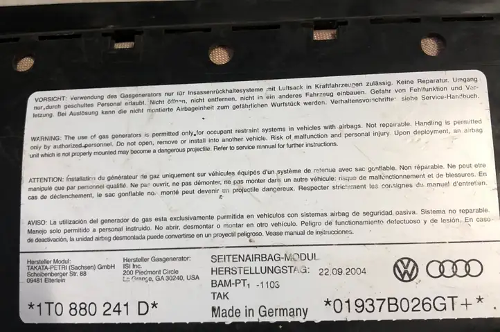 Audi A3/S3 8P (2004 - 2008) 1T0880241D Подушка безопасности сиденья — фото 3