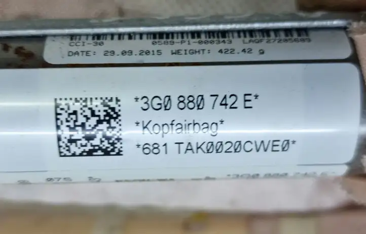 Volkswagen PASSAT B8 (2015 - ) 3G0880742E Боковая подушка безопасности шторка — фото 6
