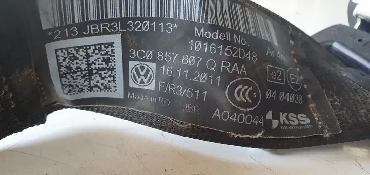Volkswagen PASSAT B7 (2011 - 2014) Центральный ремень безопасности — фото 6