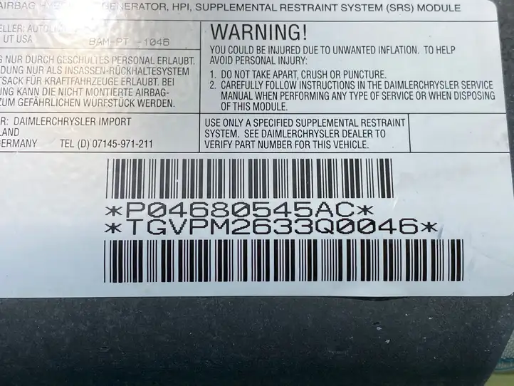 Chrysler Pacifica (2003 - 2008) P04680545AC Подушка безопасности пассажира — фото 2