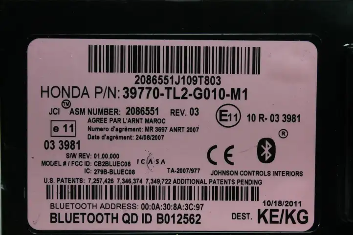Honda Accord (2008 - 2016) 39770TL2G010M1 Bluetooth модуль — фото 3