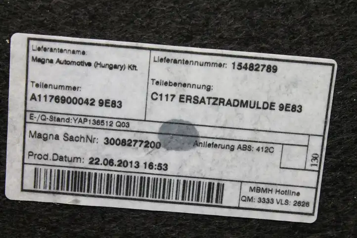 Mercedes-Benz CLA C117,X117,W117 (2013 - 2019) A1176900042 Пол багажника — фото 6