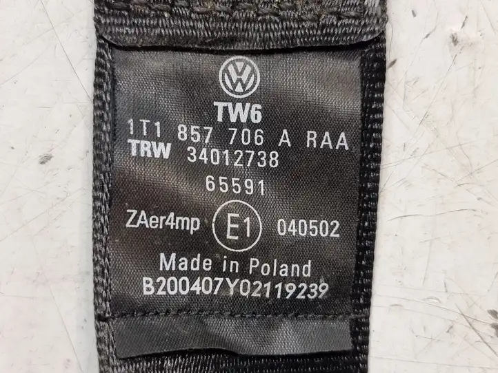 Volkswagen Touran I (2003 - 2010) 1T1857706A Передний ремень безопасности — фото 3