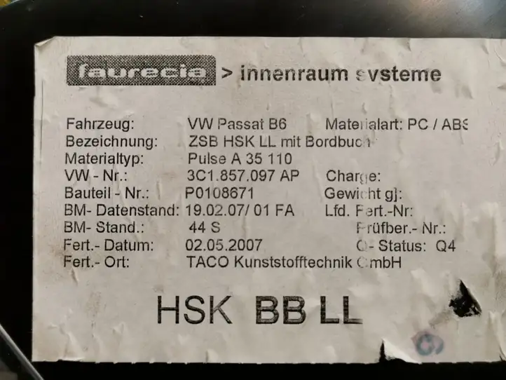 Volkswagen PASSAT B6 (2005 - 2010) 3C185709AP Вещевой ящик — фото 5