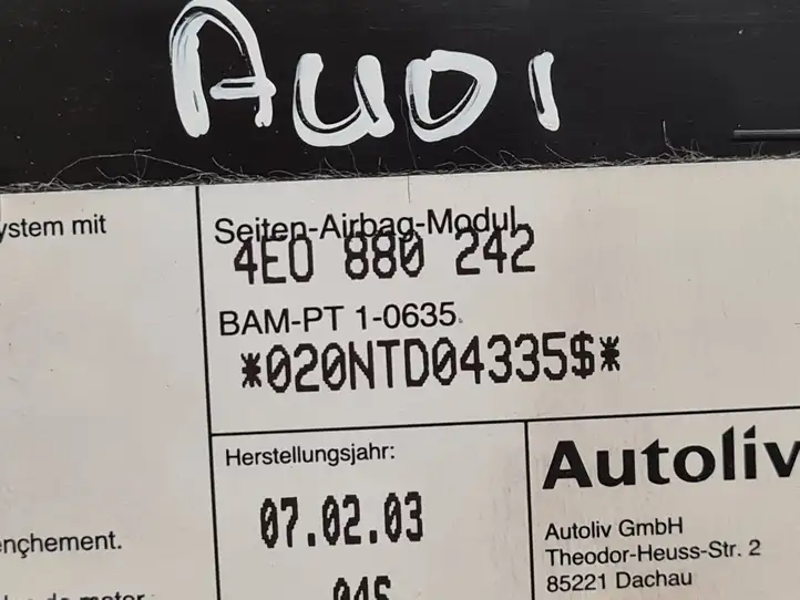 Audi A8 S8 D3 4E (2002 - 2005) 4E0880242 Подушка безопасности сиденья — фото 3