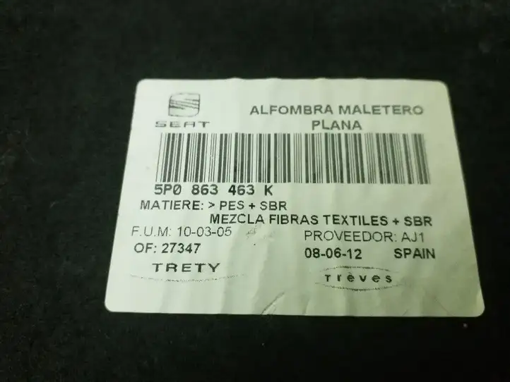 Seat Altea (2009 - 2015) 5P0863463K Коврик багажника — фото 2