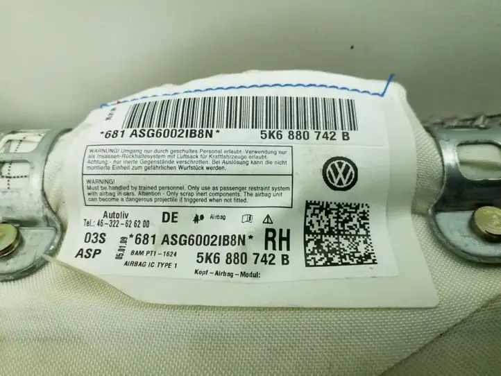 Volkswagen Golf VI (2009 - 2013) 5K6880742B Боковая подушка безопасности шторка — фото 2