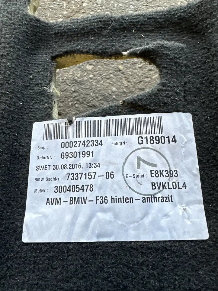 BMW 4 F32 F33 (2013 - 2017) 7337157 Задний коврик салона — фото 3