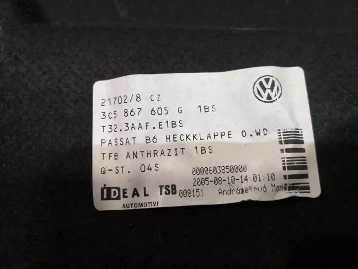 Volkswagen PASSAT B6 (2005 - 2010) 3C5867605G Комплект обшивки крышки багажника — фото 8