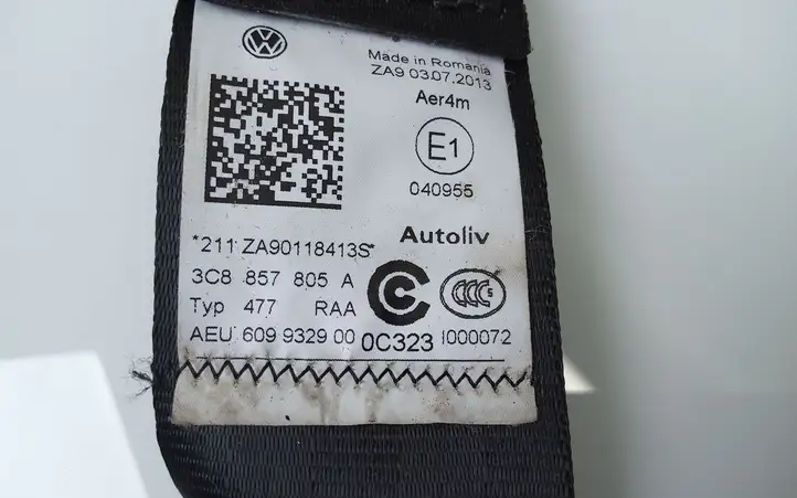 Volkswagen PASSAT CC (2008 - 2012) 3C8857805A Задний ремень безопасности — фото 3