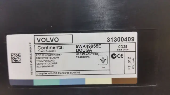 Volvo S60 (2010 - 2013) 31300409 Блок бесключевого доступа — фото 3