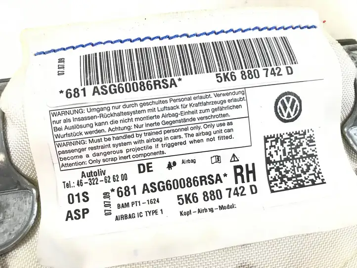 Volkswagen Golf VI (2009 - 2013) 5K6880742D Боковая подушка безопасности шторка — фото 3