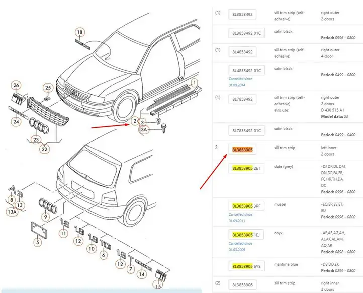 Audi A3/S3 8L (1996 - 2000) 8L3853905 Внутренняя отделка переднего порога — фото 4