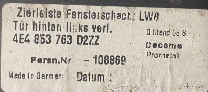 Audi A8 S8 D3 4E (2007 - 2010) 4E4853763D2ZZ Накладка стекла задней двери — фото 3