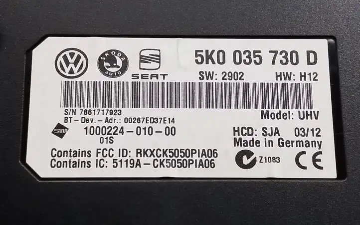 Volkswagen Tiguan (2007 - 2011) 5K0035730D Bluetooth модуль — фото 2