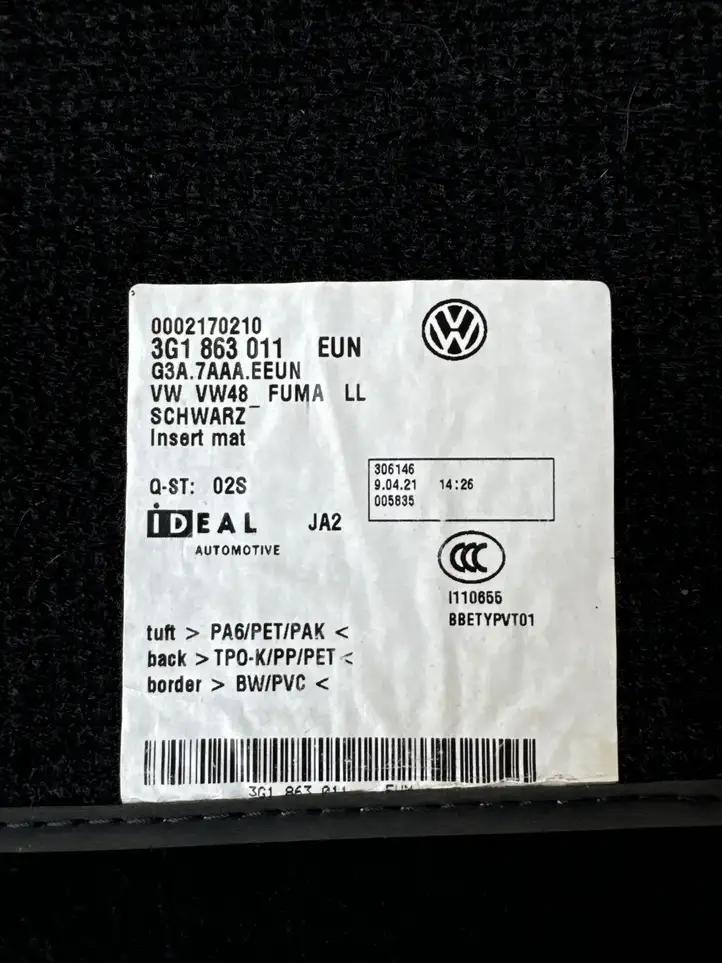 Volkswagen PASSAT B8 (2015 - ) 3G1863011 Задний коврик салона — фото 6