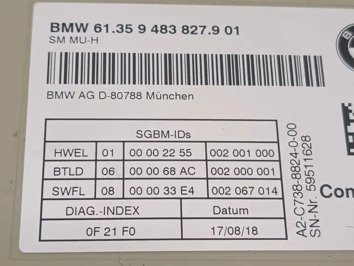 BMW 7 G11 G12 (2015 - 2022) 9483827 Блок управления сиденьем — фото 2