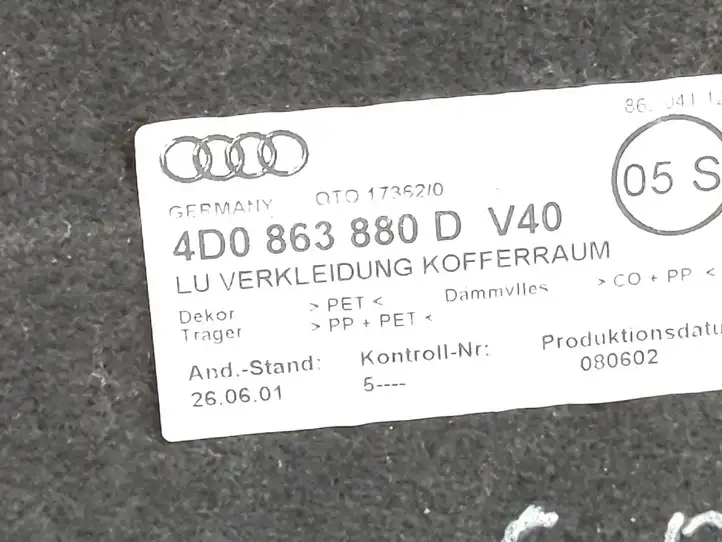 Audi A8 S8 D2 4D (1999 - 2002) 4D0863880D Боковая обшивка багажника — фото 4