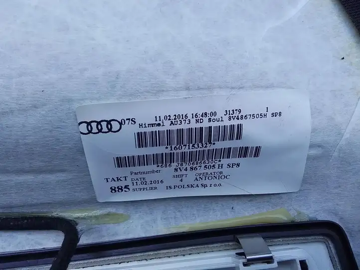 Audi RS3 (2015 - 2020) 8V4867505H Комплект потолочной обшивки — фото 9