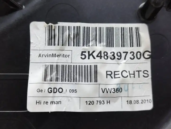 Volkswagen Golf VI (2009 - 2013) 5K4839730G Механический стеклоподъемник задней двери — фото 7