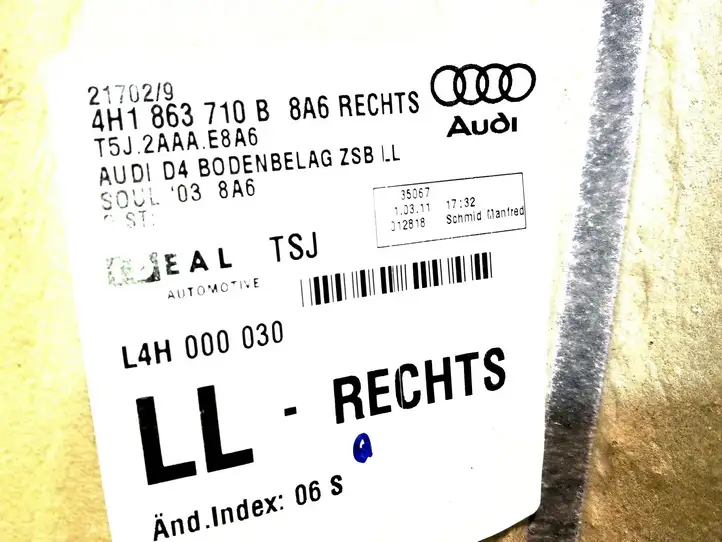 Audi A8 S8 D4 4H (2010 - 2014) 4H1863710B Передний коврик салона — фото 2