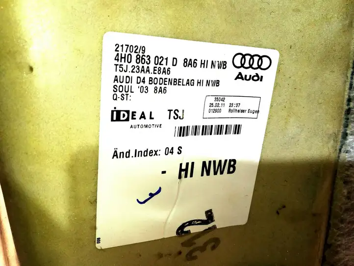 Audi A8 S8 D4 4H (2010 - 2014) 4H0863021D Задний коврик салона — фото 2