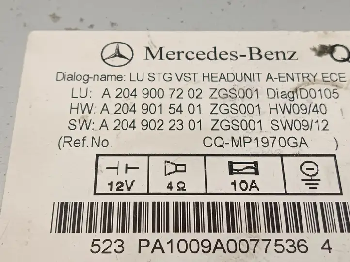 Mercedes-Benz C W204 (2007 - 2014) A2049007202 Магнитола / мультимедийная система — фото 3