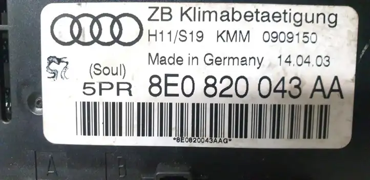 Audi A4 S4 B6 8E 8H (2000 - 2006) 8E0820043AA Блок управления кондиционером — фото 2