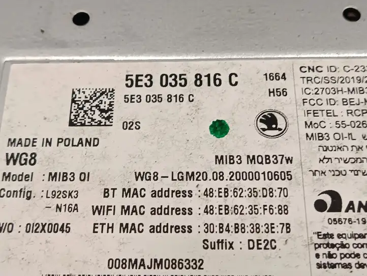 Skoda Octavia Mk4 (2019 - ) 5E3035816C Магнитола / мультимедийная система — фото 4