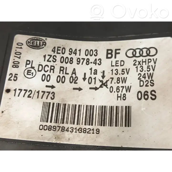 Audi A8 S8 D3 4E (2002 - 2005) 4E0941003 Передняя фара — фото 2