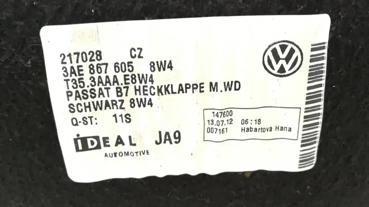 Volkswagen PASSAT B7 (2011 - 2014) 3AE867605 Комплект обшивки крышки багажника — фото 7