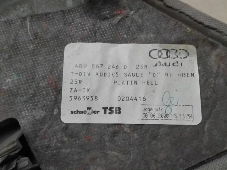 Audi A6 S6 C5 4B (2001 - 2004) 4B9867246D Верхняя обшивка стойки D — фото 2