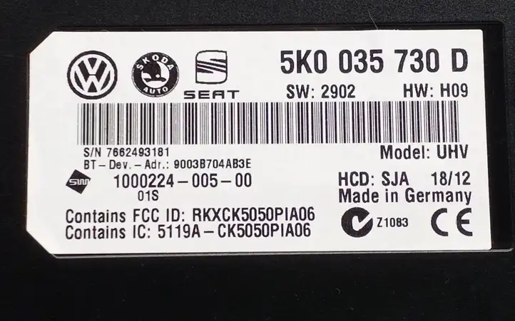 Volkswagen Jetta VI (2011 - 2018) 5K0035730D Bluetooth модуль — фото 3