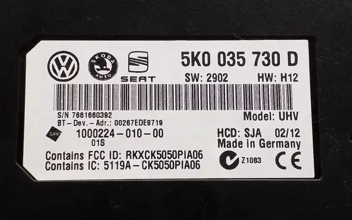 Volkswagen Tiguan (2011 - 2016) 5K0035730D Bluetooth модуль — фото 2