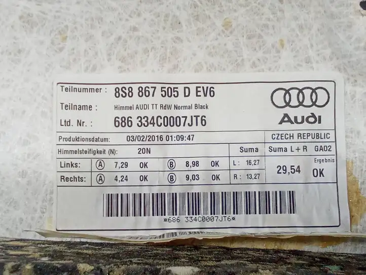 Audi TT TTS RS Mk3 8S (2014 - 2018) 8S8867505D Комплект потолочной обшивки — фото 6