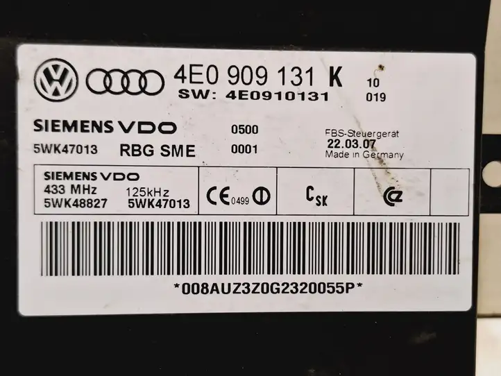 Audi A8 S8 D3 4E (2005 - 2007) 4E0909131K Блок бесключевого доступа — фото 7
