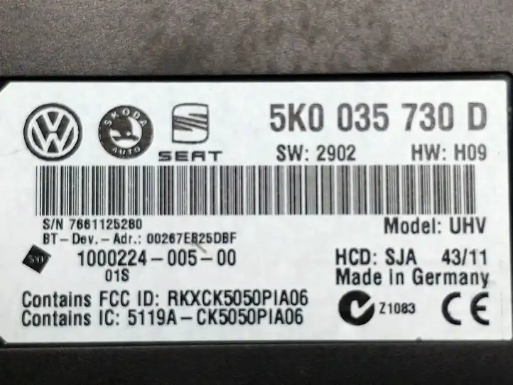 Volkswagen PASSAT B7 (2011 - 2014) 5K0035730D Bluetooth модуль — фото 5