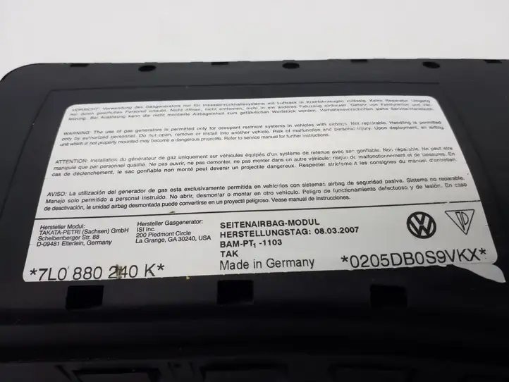 Volkswagen Touareg I (2002 - 2010) 7L0880240K Подушка безопасности сиденья — фото 3