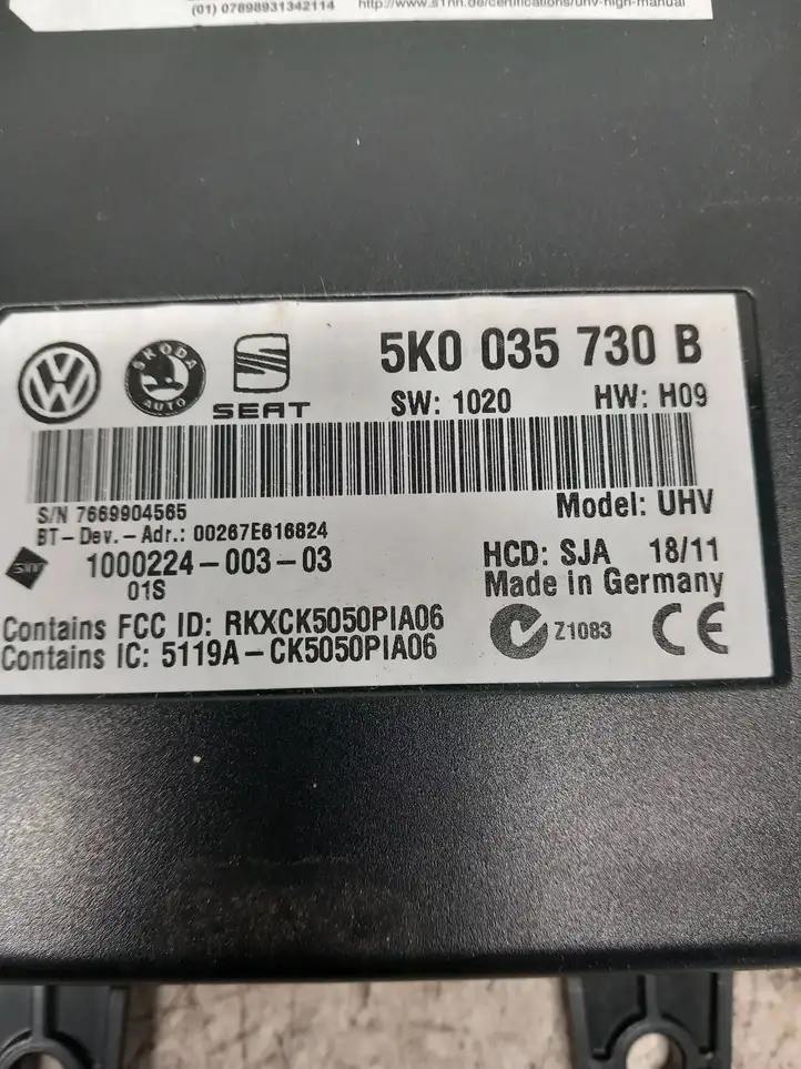 Volkswagen Golf Plus (2008 - 2014) 5K0035730B Bluetooth модуль — фото 2
